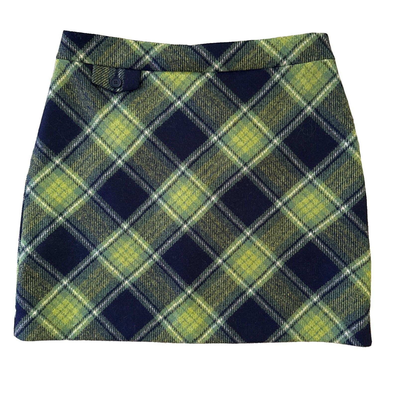 Hobbs London Arianne Wool Skirt Women Sz 8 Moon Tweed Green Navy Diamond Check — image 3 of 8